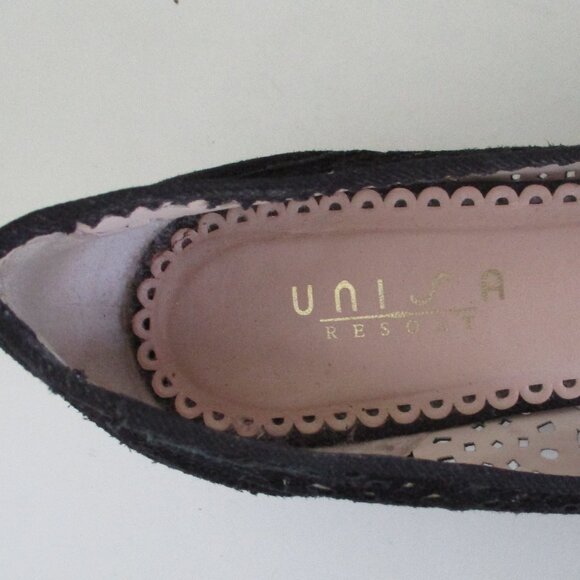 Unisa Resort Black Laser-cut Suede Ballet Flat w/ Peep Toe - Size 38 Euro - Picture 7 of 9